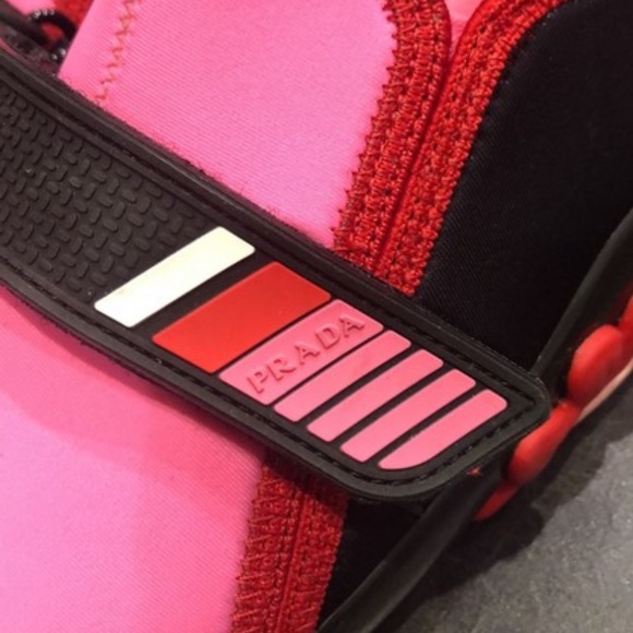 prada  pink/ red neoprene with flower trim sole - Picture 2 of 4
